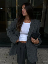 Lizakosht Loose Gray Woolen Pocket Women's Jacket Fashion V Neck Long Sleeve Blazer Coat Female Autumn Winter Chic Office Lady Streetwear